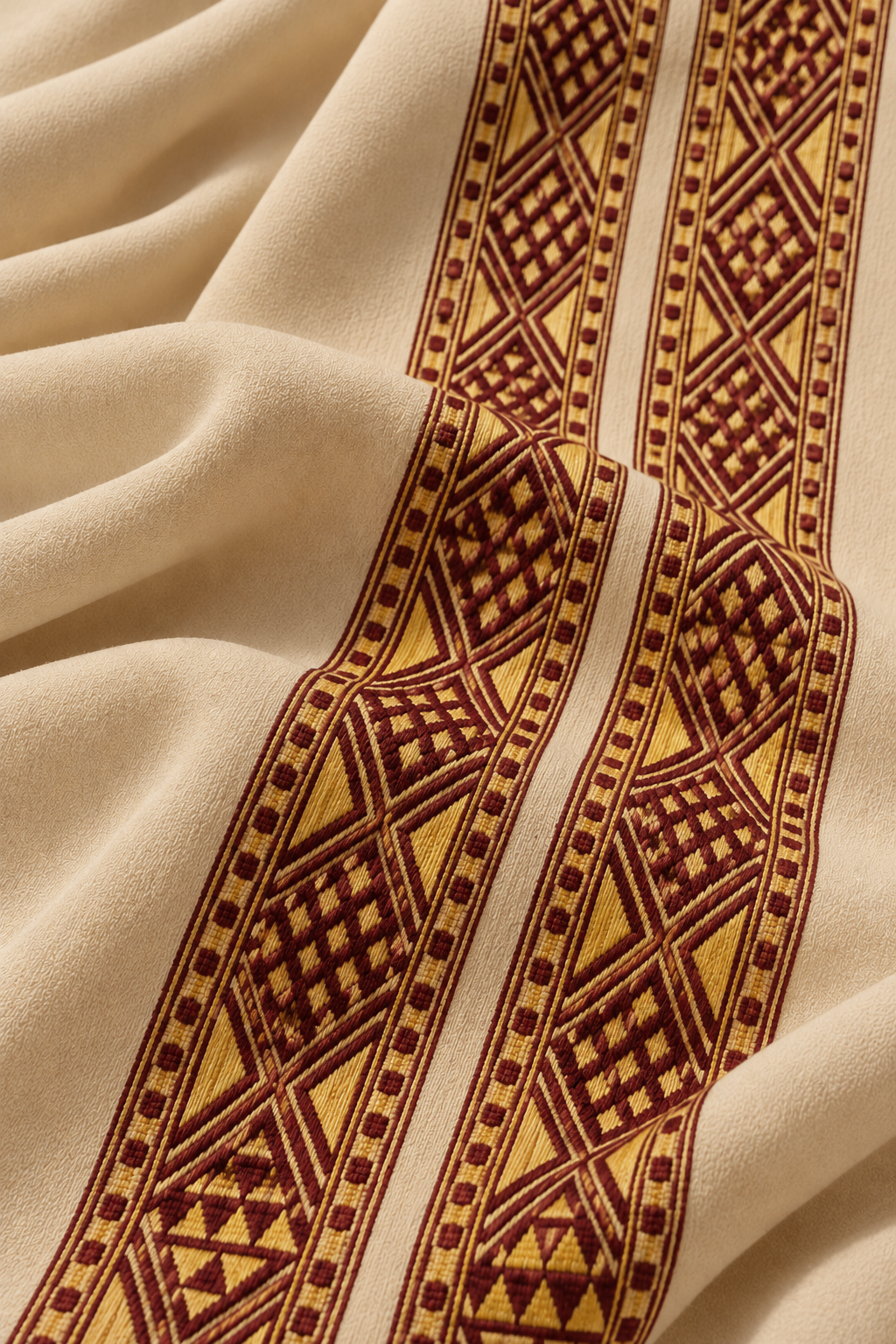Cream matte fabric with authentic Ethiopian Tibeb pattern detail
